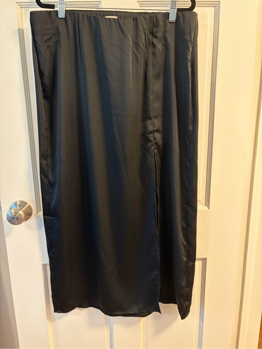 A New Day Black Satin Maxi Skirt with Slit - Picture 3 of 7